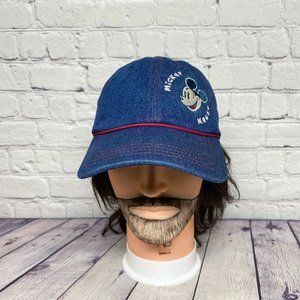 Disney Mickey Mouse Denim Hat Cap Strapback Blue Embroidered Adjustable